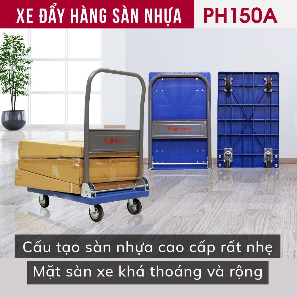 Xe kéo hàng 4 bánh gấp gọn 300kg Nhập Khẩu Nhật Bản FUJIHOME, bánh cao su siêu bền, xe chở đồ đẩy hàng gấp gọn đa năng giá rẻ - Hàng Nhập Khẩu