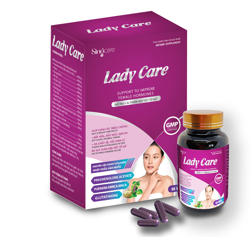 Thực phẩm bổ sung LADY CARE (Lọ 60 viên) - Hỗ trợ cải thiện nội tiết tố nữ, giảm triệu chứng: bốc hỏa, mất ngủ, sạm da