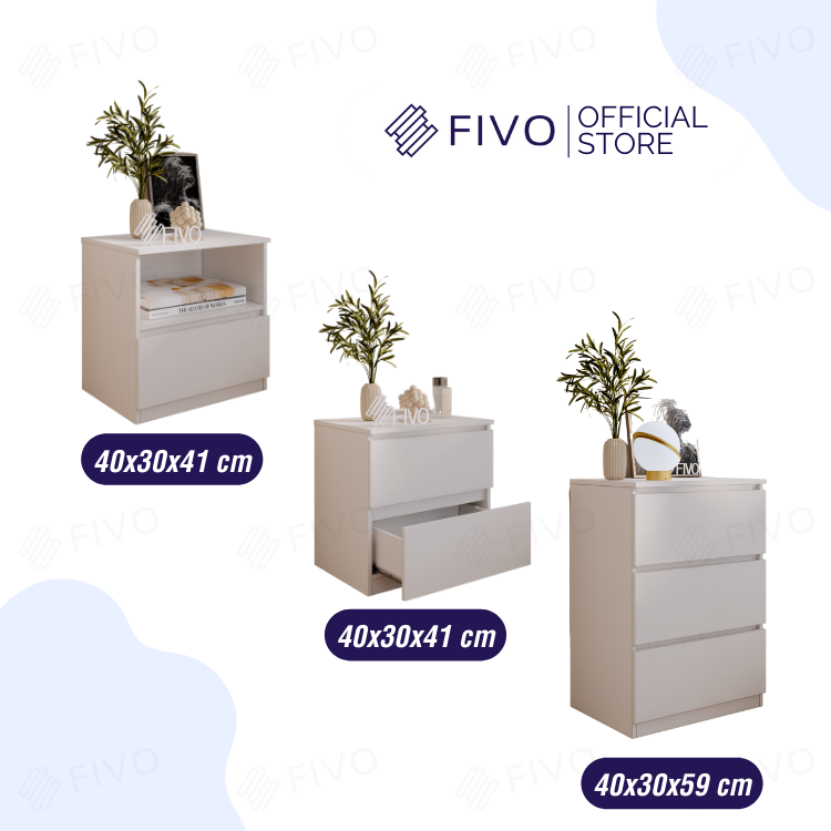 Tủ Đầu Giường Gỗ FIVO FT19 Có Ray Trượt Cao Cấp, Tay Cầm Thiết Kế Thẩm Mỹ - 2 Hộc Tủ