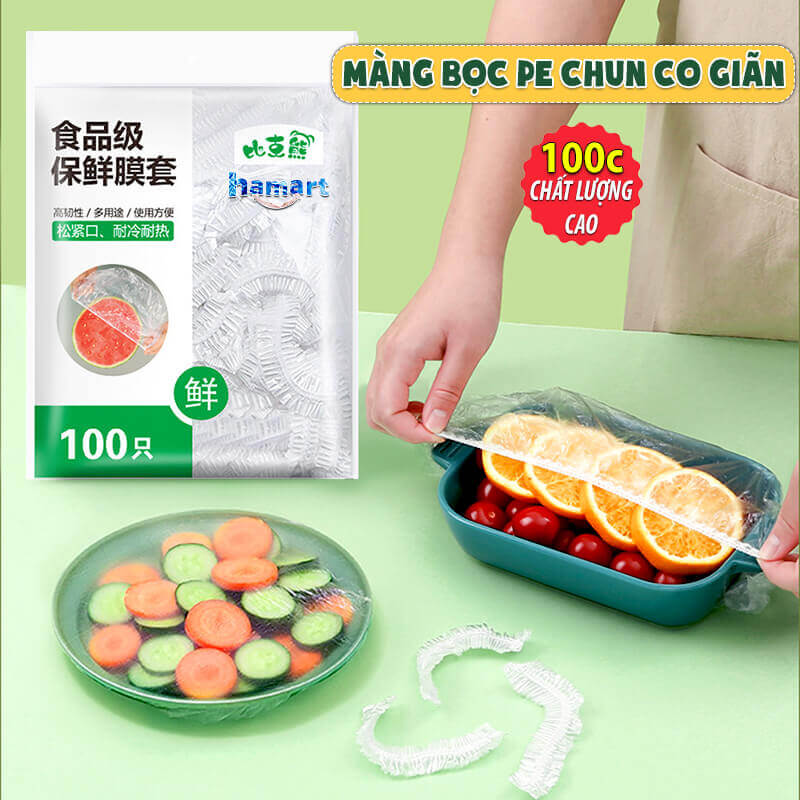 Túi 100 Màng Bọc Thực Phẩm Bo Chun Co Giãn PE Hamart Đựng Bảo Quản Thức Ăn Đa Năng Tiện Lợi