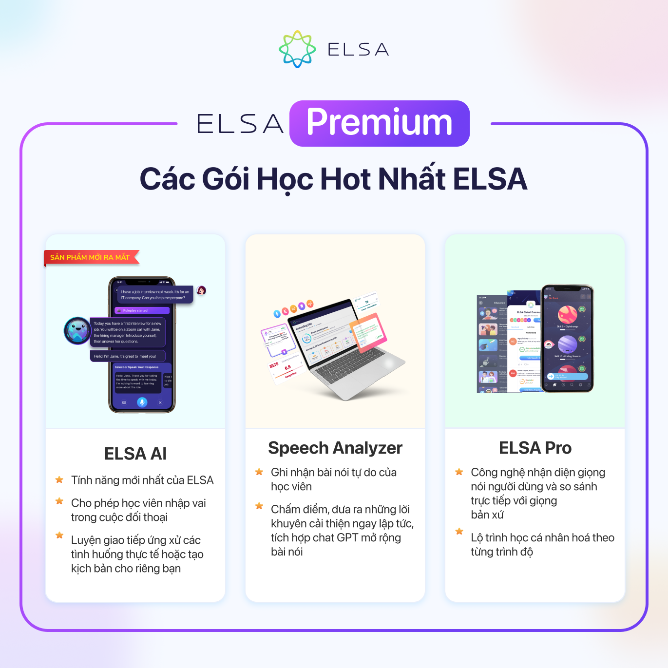 Trọn bộ ELSA Premium bao gồm ELSA Pro, ELSA AI và Speech Analyzer - 3 tháng