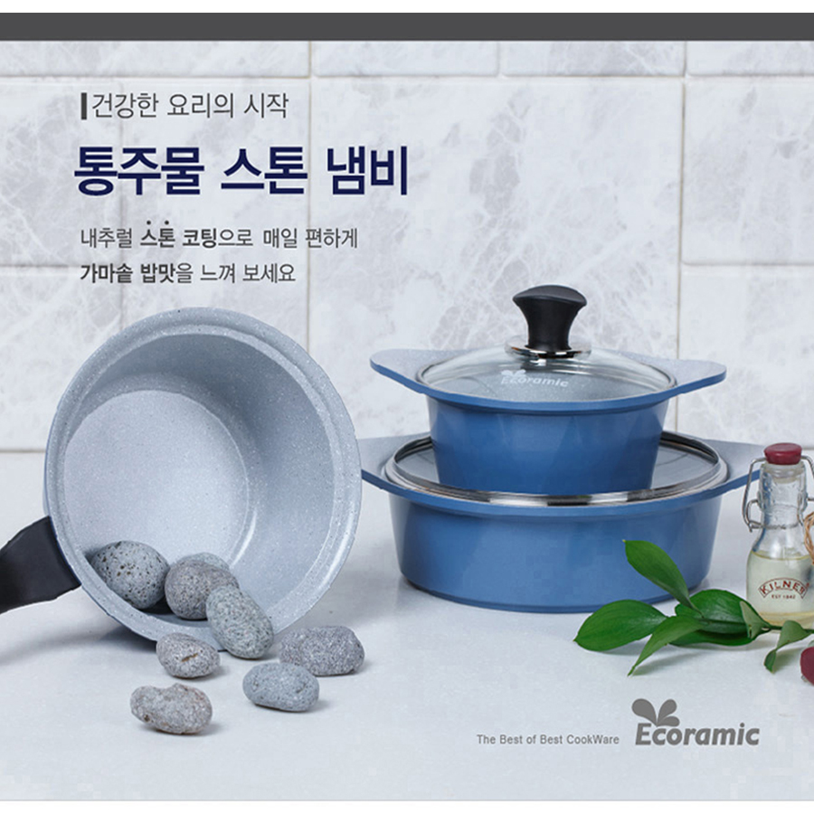 Set Nồi đá Ecoramic cao cấp phủ 5 lớp chống dính ceramic siêu bền gồm 4 nồi