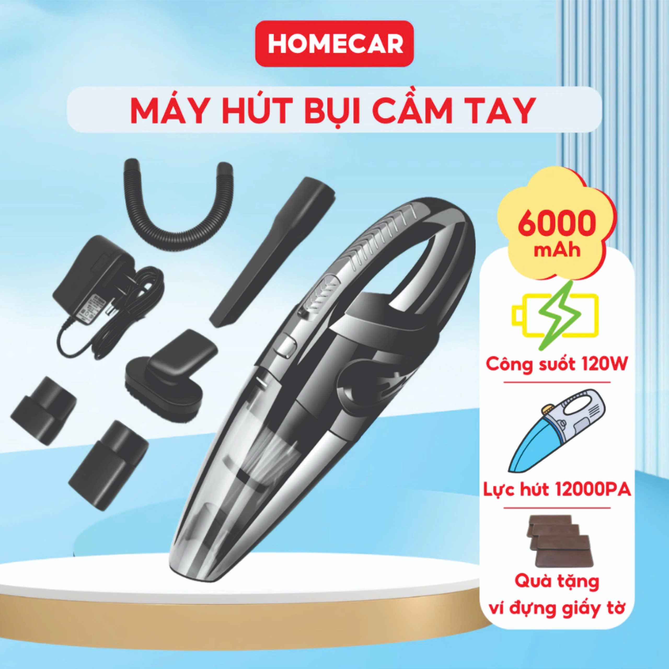 FTAKYNMáy Hút Bụi Cầm Tay Cao Cấp - Thiết Kế Không Dây - Tặng Kèm Đầu Hút -  Lực Hút 20000PA Siêu Mạnh Siêu Sạch Hàng Chính Hãng