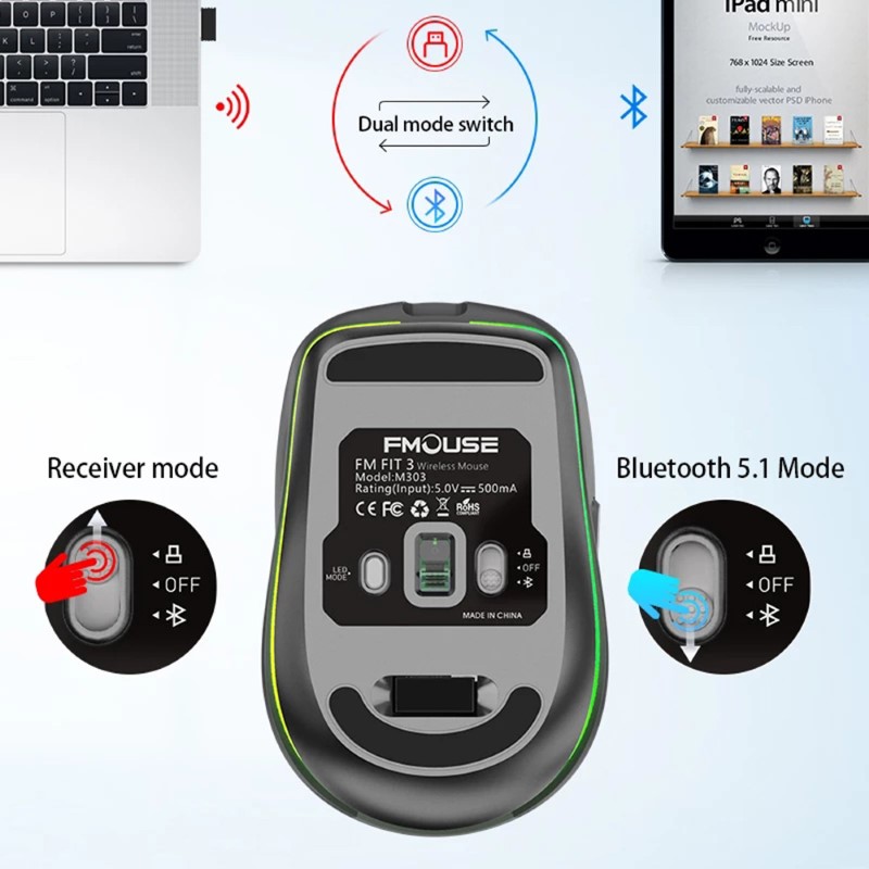 Chuột Led Không Dây M303 Đa kết nối Bluetooth chống ồn