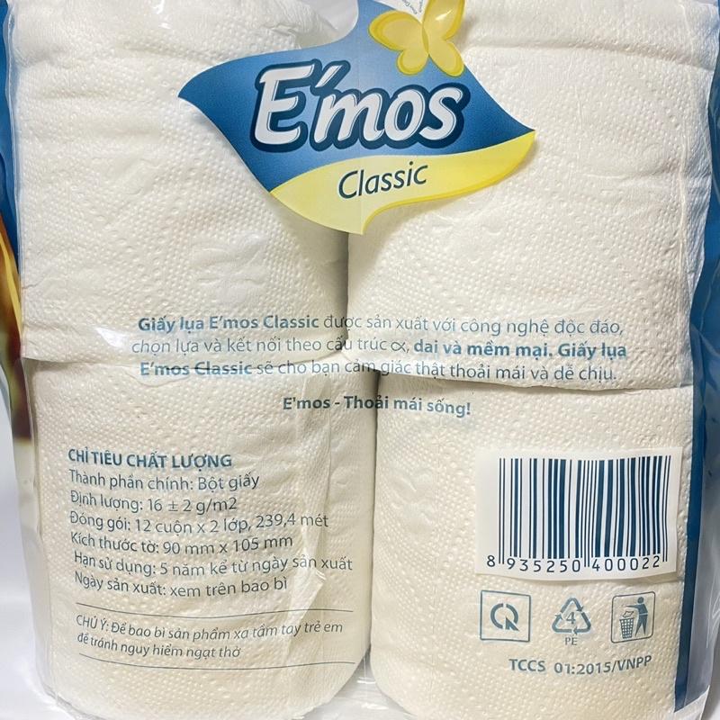 Giấy Vệ Sinh Emos 12 Cuộn Giấy Lụa 2 Lớp Mềm Hơn Dai Hơn