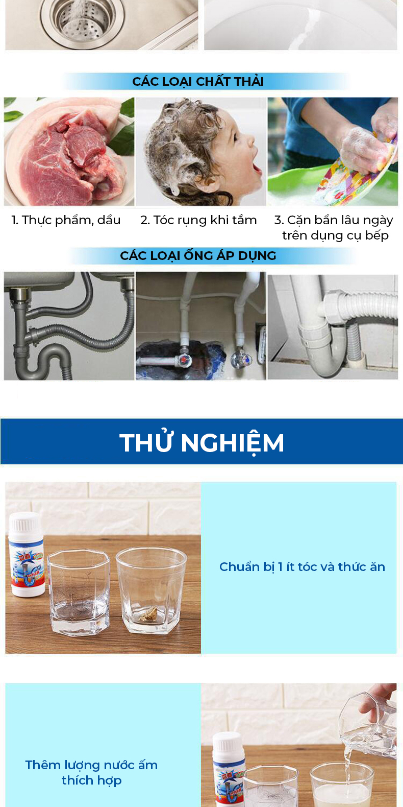 Bột thông tắc cống, bồn cầu, bồn rửa, đường ống cực mạnh