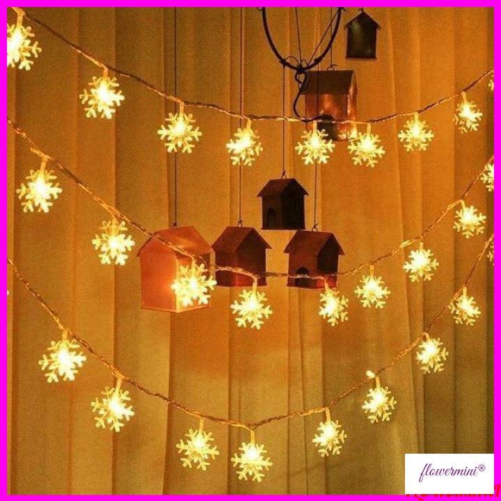 Dây đèn bông hoa tuyết trang trí giáng sinh, treo cây thông noel dài 6m bóng đèn led decor nội thất độc đáo Flowermini