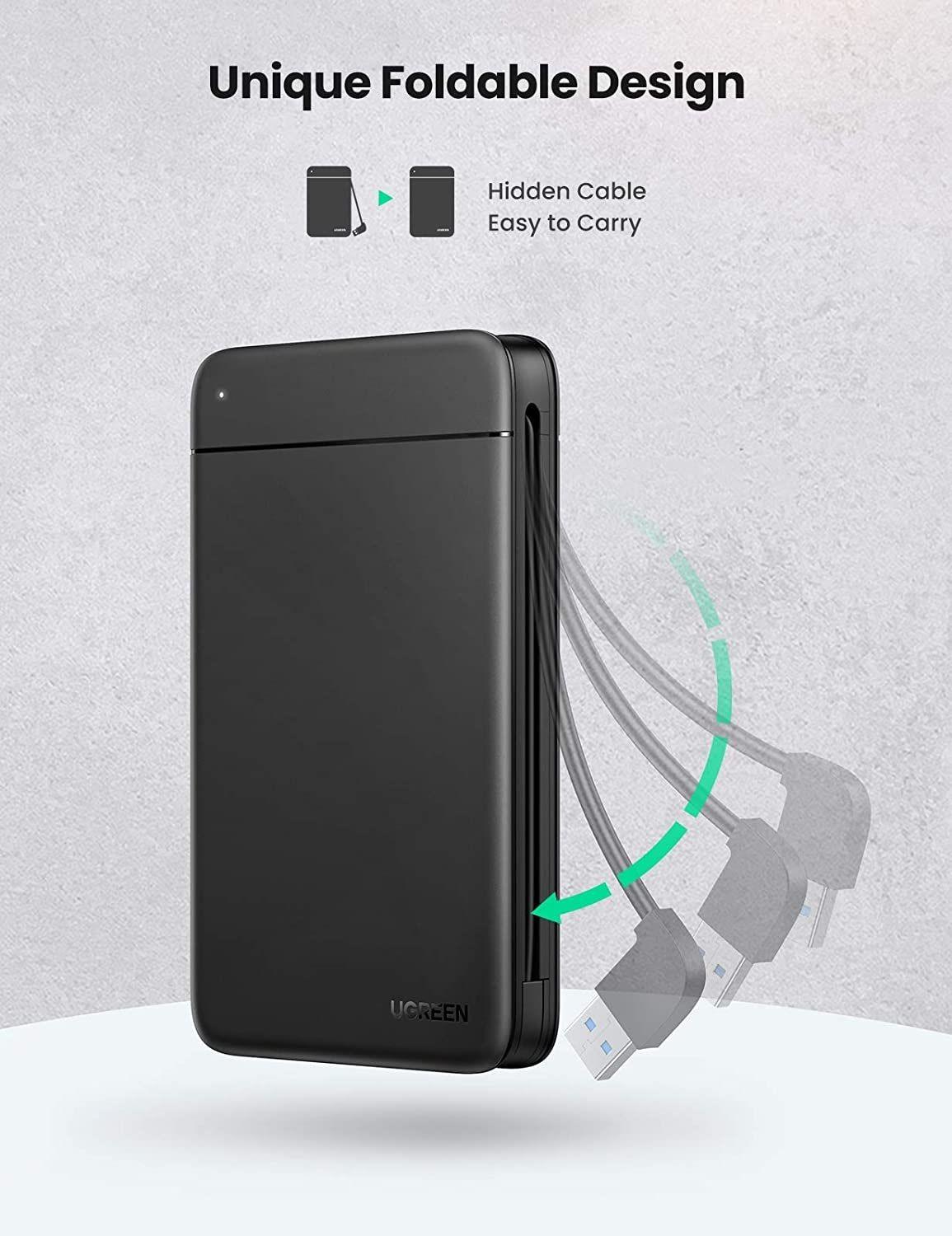 Ugreen UG80555CM352TK tích hợp cáp usb 3.0 Hộp đựng ổ cứng SATA 2.5inch Màu Đen - HÀNG CHÍNH HÃNG