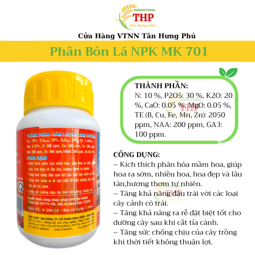 Phân Bón Lá NPK Có Chất Điều Hòa Sinh Trưởng Đầu Trâu MK 701 | PHÂN BÓN | Hũ 100gam, 400g