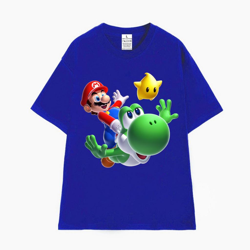 Cao cấp - Áo thun tay lỡ unisex nam nữ oversize Super Mario khủng long Yoshi BND43