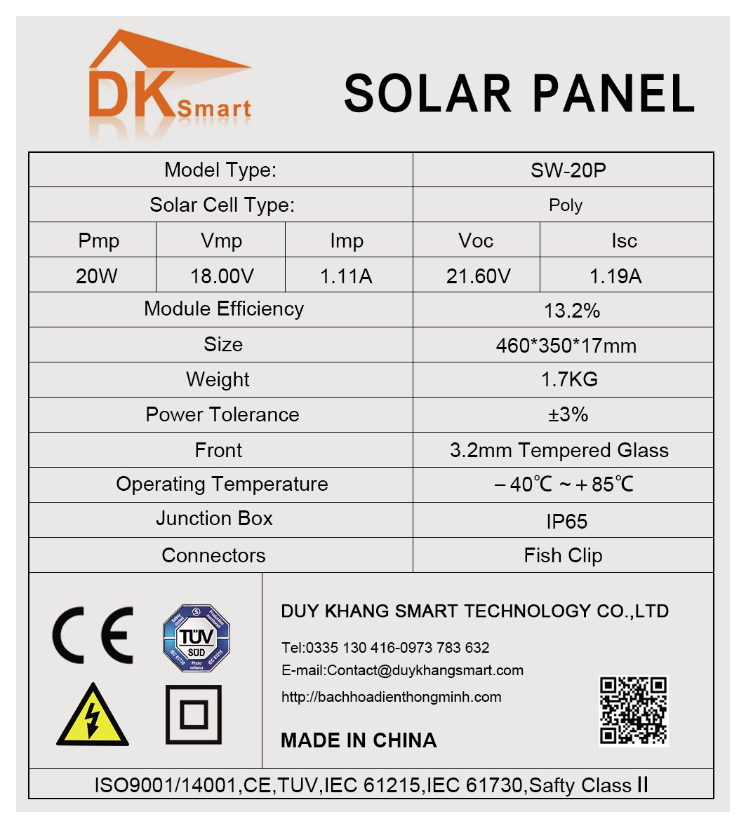 Tấm Pin Năng Lượng Mặt Trời Mini Poly 20W