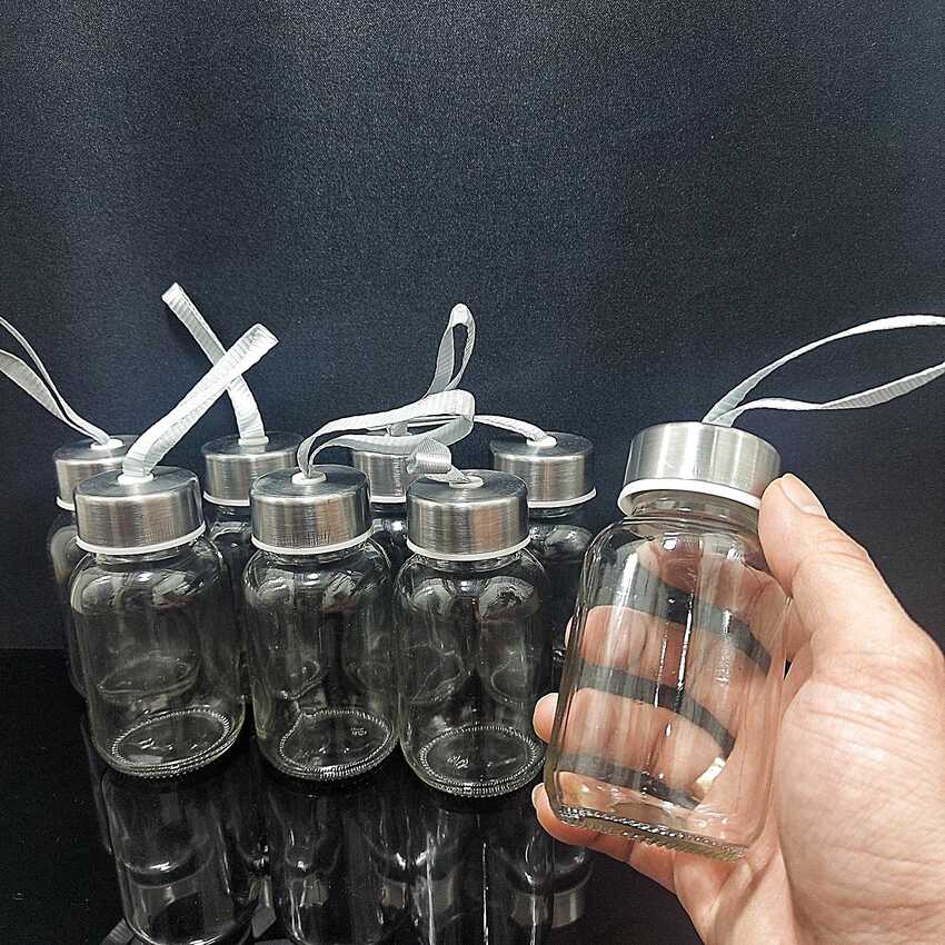 Chai Thủy Tinh 150ML Đựng Nước có dây treo nắp thiếc vặn - Bình Thủy Tinh Đựng Nước ,sữa, trà, cafe – Chai Detox