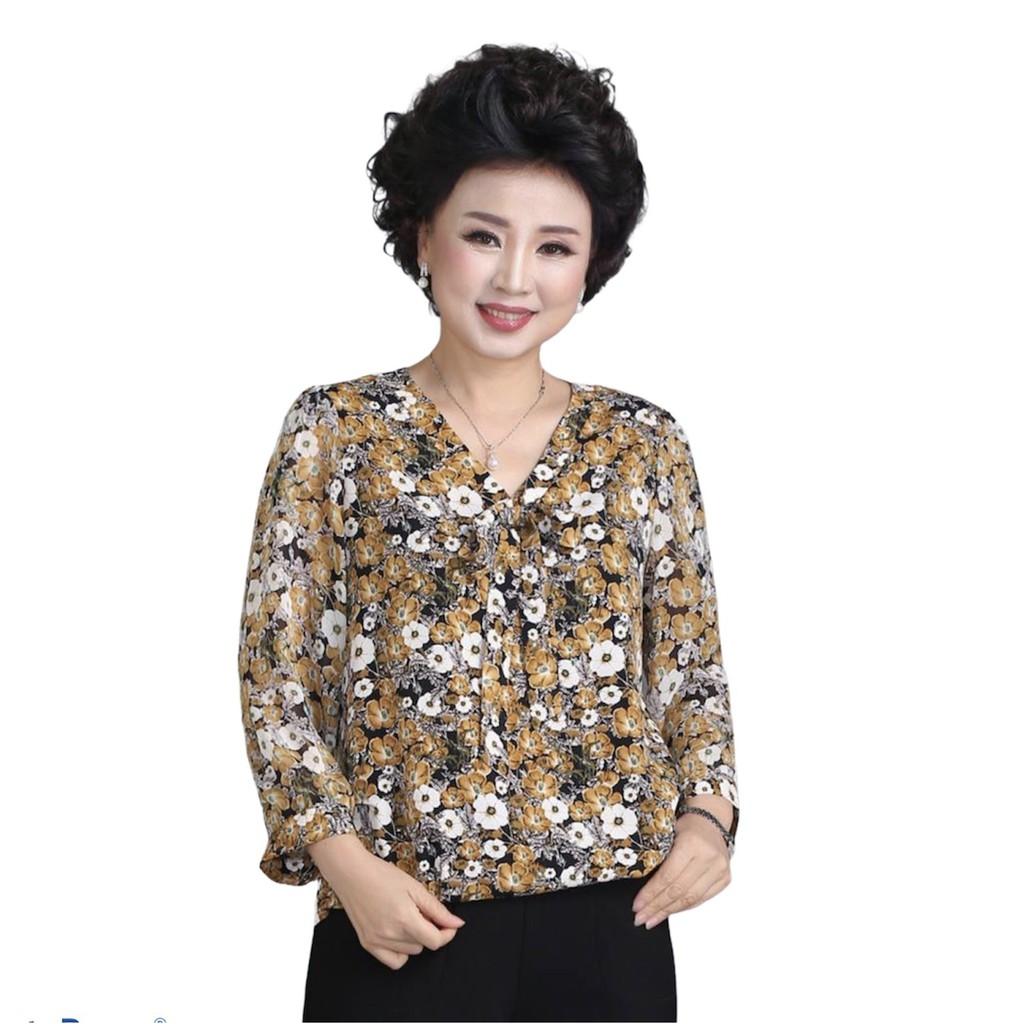 áo hoa trung niên cho mẹ tay lửng (thời trang trung niên Lolitaxinh) GD01-1220