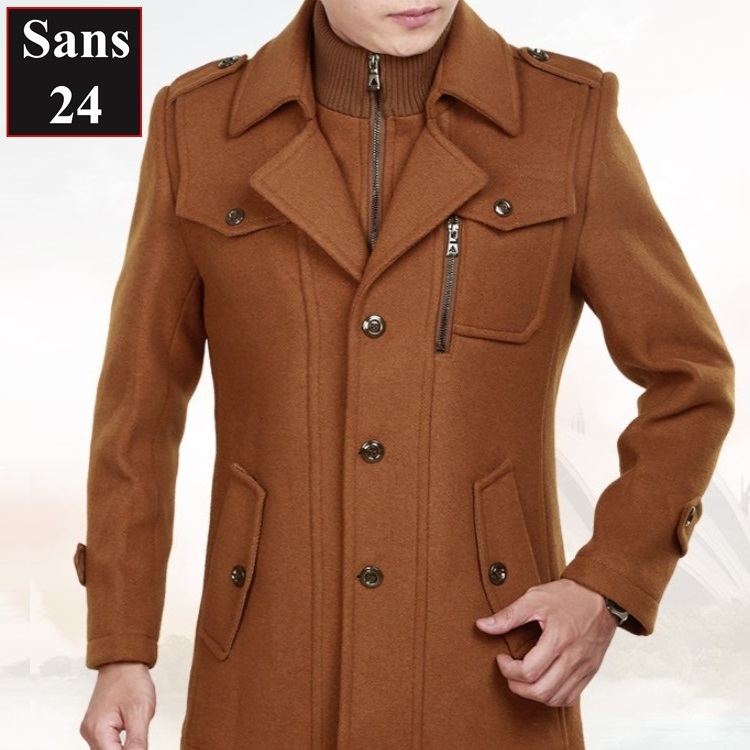 Áo khoác nam cao cấp Sans24 dạ len lông cừu ấm big size to đại 80kg 90kg 100kg màu đen nâu xám manto măng tô dáng ngắn