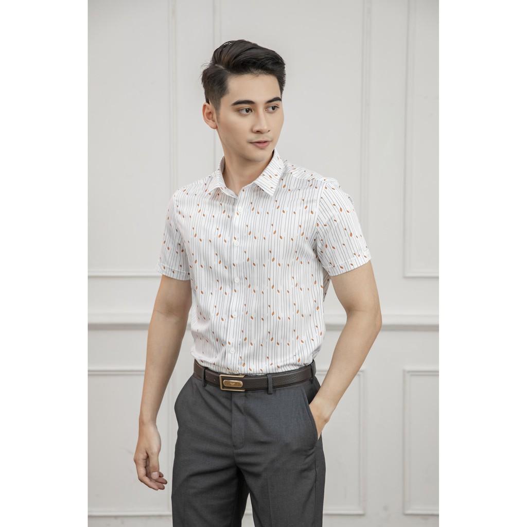 Áo sơ mi ngắn tay nam Aristino ASS003S1 form dáng slim fit ôm sát - Trắng in họa tiết lá