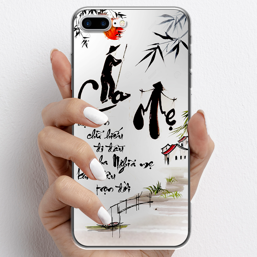 Ốp lưng cho iPhone 7 Plus, iPhone 8 Plus nhựa TPU mẫu Thư pháp cha mẹ