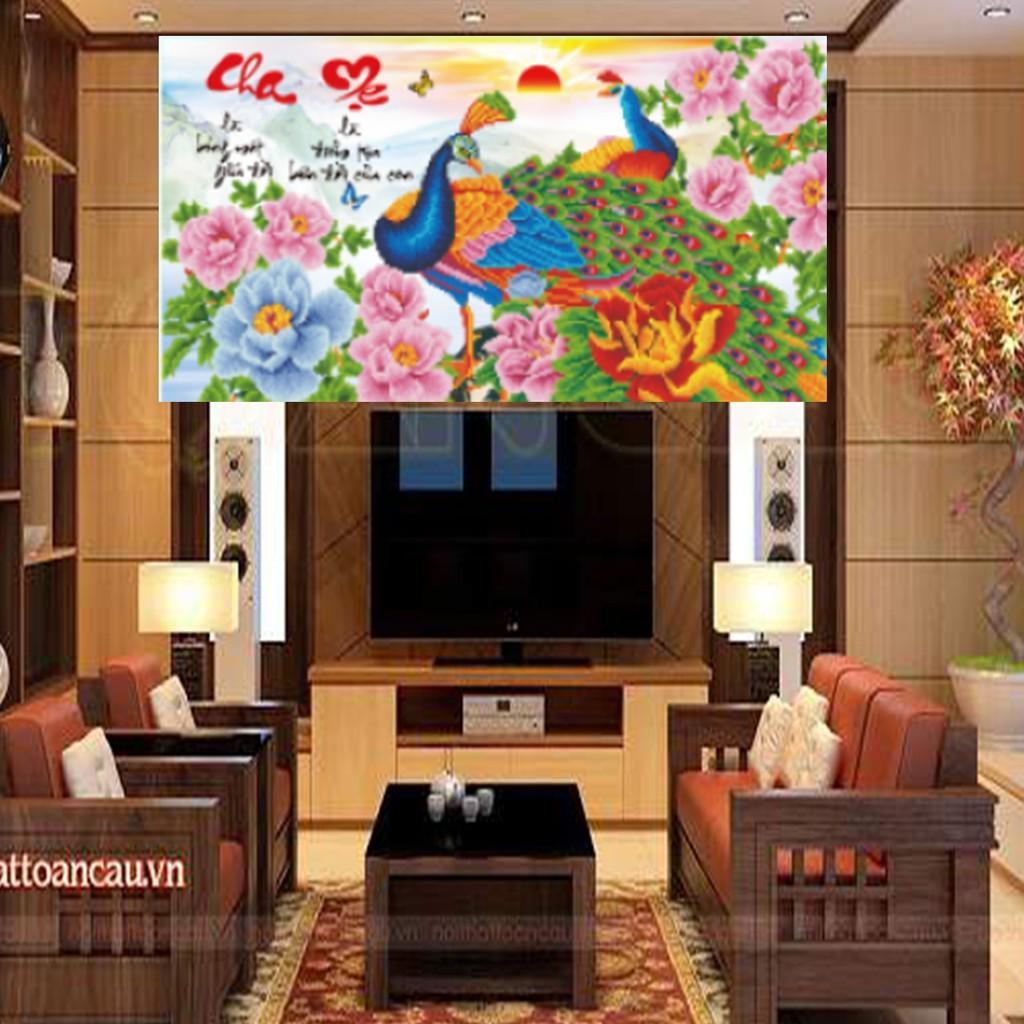 Tranh đá cha mẹ công xanh LG1503 - kích thước: 80 * 45cm.