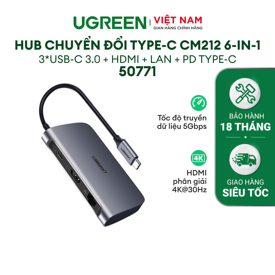 Bộ chuyển đổi đa năng UGREEN CM121 CM212 cho MacBook, Dell XPS 13, và thiết bị máy tính điện thoại hỗ trợ USB type C - Hàng chính hãng
