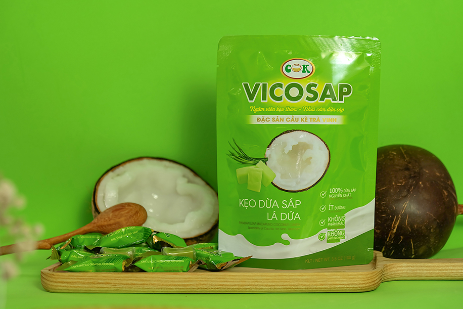 Combo 4 Sản Phẩm Vicosap tặng kèm túi, Kẹo dừa sáp Nguyên Chất+Kẹo dừa sáp Lá Dứa+Kẹo dừa sáp Cacao+Dừa Sáp Sợi 220ml