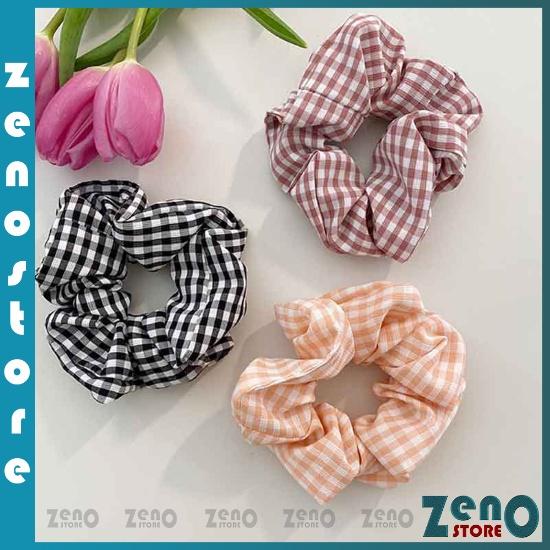 COMBO 5 Dây chun scrunchies buộc tóc kẻ caro nhiều màu PT26