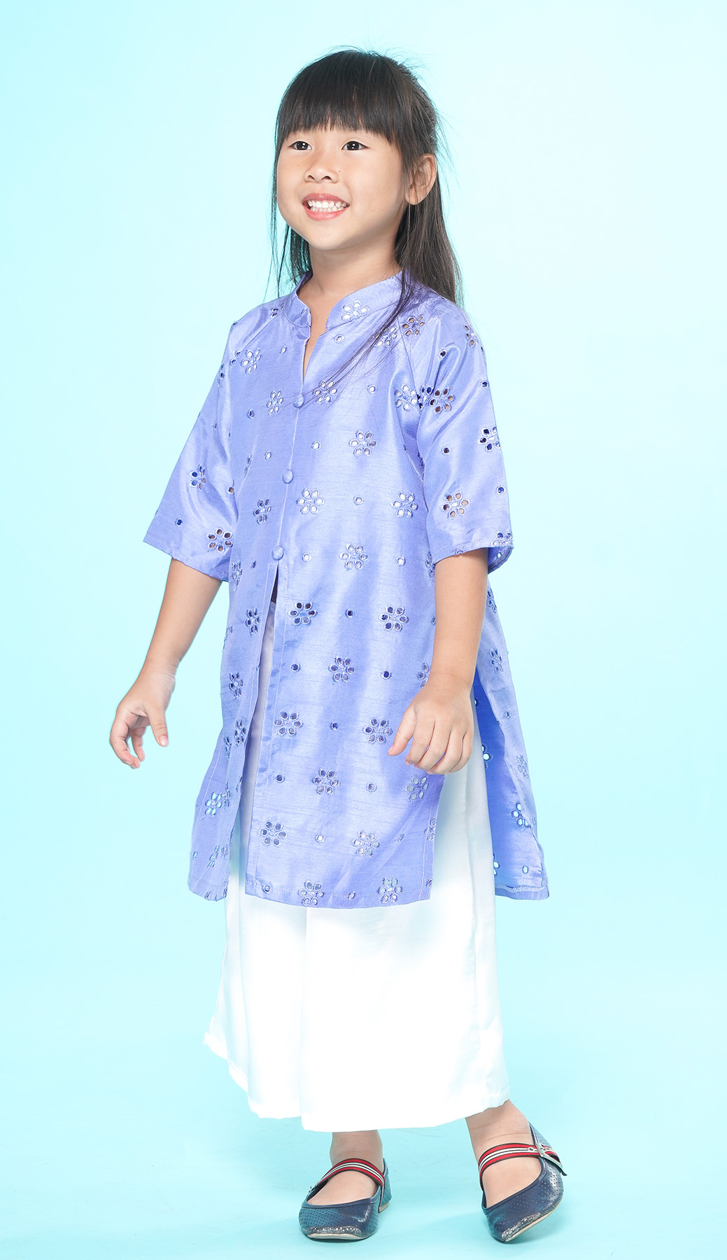 Set Áo Dài Bé Gái Ugether UKID222 - Màu xanh