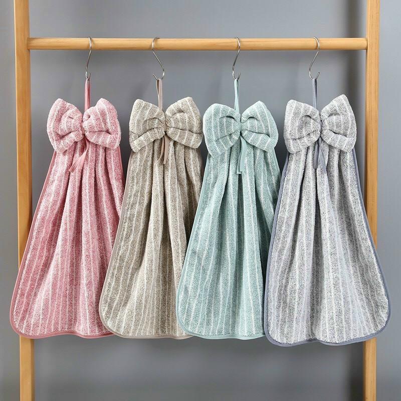 Khăn Lau Tay Nơ KẺ SỌC Chất Liệu Nhung Thấm Hút Nước Tốt