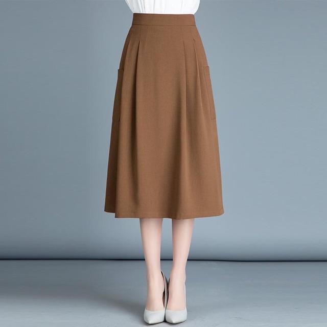 Chân Váy Xoè Xếp Ly Nhẹ 2 Túi chất tuyết mưa dài 65cm Thời Trang Công sở