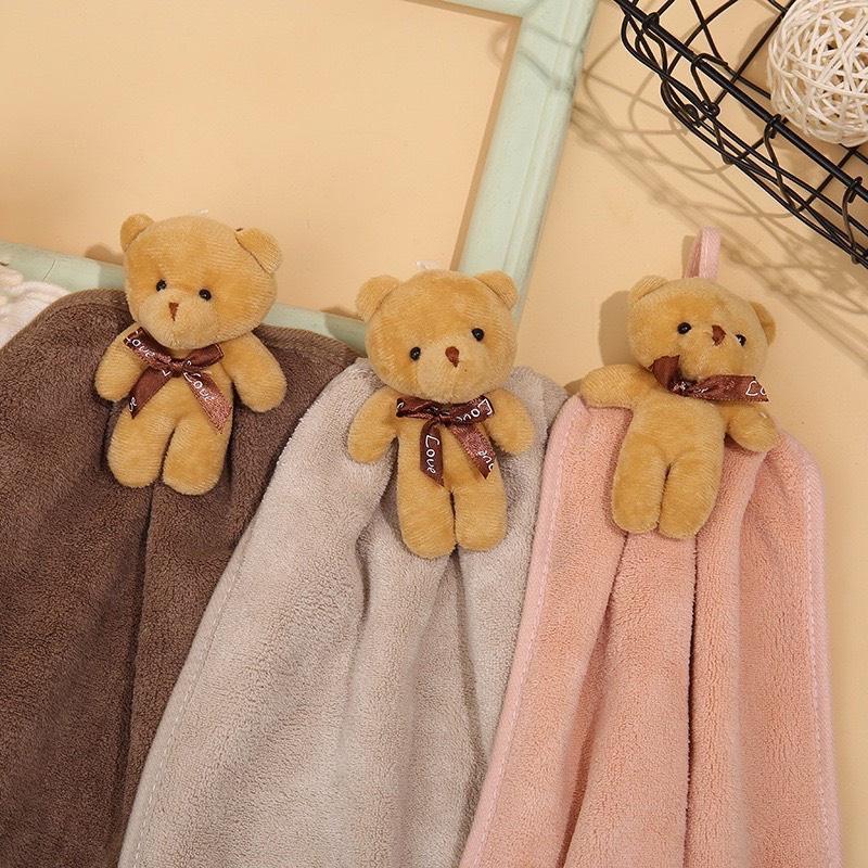 Khăn Lau Tay,Bát Đũa Treo Nhà Bếp Hình Gấu Đáng Yêu Chất Liêu Vải Mềm Mại Thấm Nước Cực Tốt Tặng Kèm Móc Treo Dán Tường