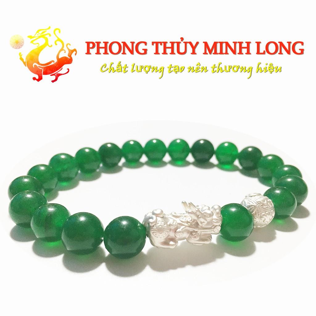 Vòng tay đá Mã Não Xanh 3A mix tỳ hưu và 1 hạt kim tiền bạc hợp mệnh Hỏa và Mộc