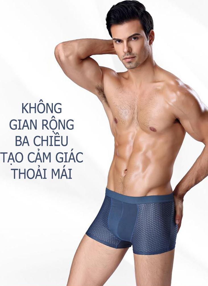 Hộp 4 Sịp Đùi, Quần Lót Boxer Thông Hơi Cao Cấp Dành Cho Nam tặng kèm 1 đôi tất nam