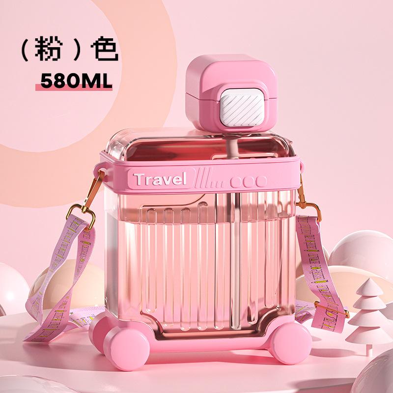 Giao Hàng Nhanh Mới Vali Phong Cách Cốc Nhựa Hoạt Hình Dễ Thương Sinh Viên Ống Hút Ngoài Trời Cốc Di Động Ngoài Trời Cốc Nước Bằng Nhựa