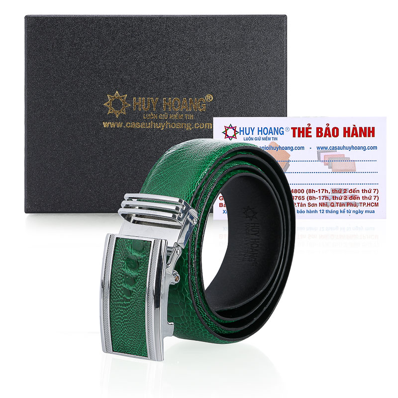 Dây nịt nam da đà điểu Huy Hoàng bản lớn màu xanh lá HC4475
