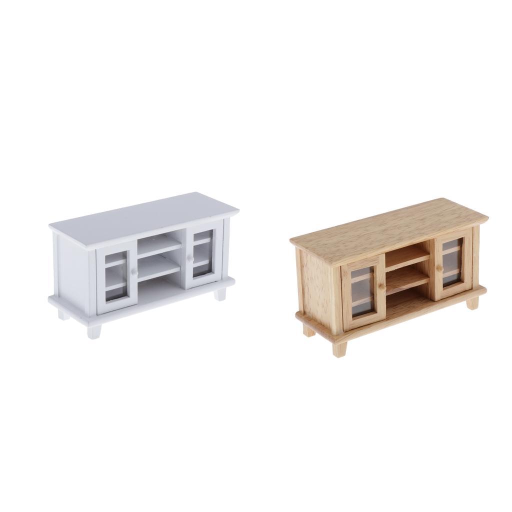1:12 Dollhouse Furniture Brown Wooden TV Cabinet for Living Room Decoration,