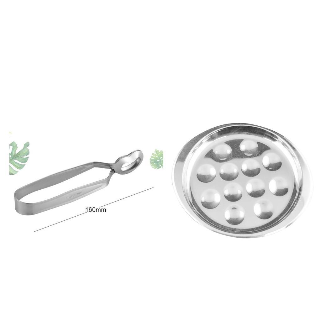 Stainless Steel Snail Escargot Plate Dishes 12 Compartment Holes Tong