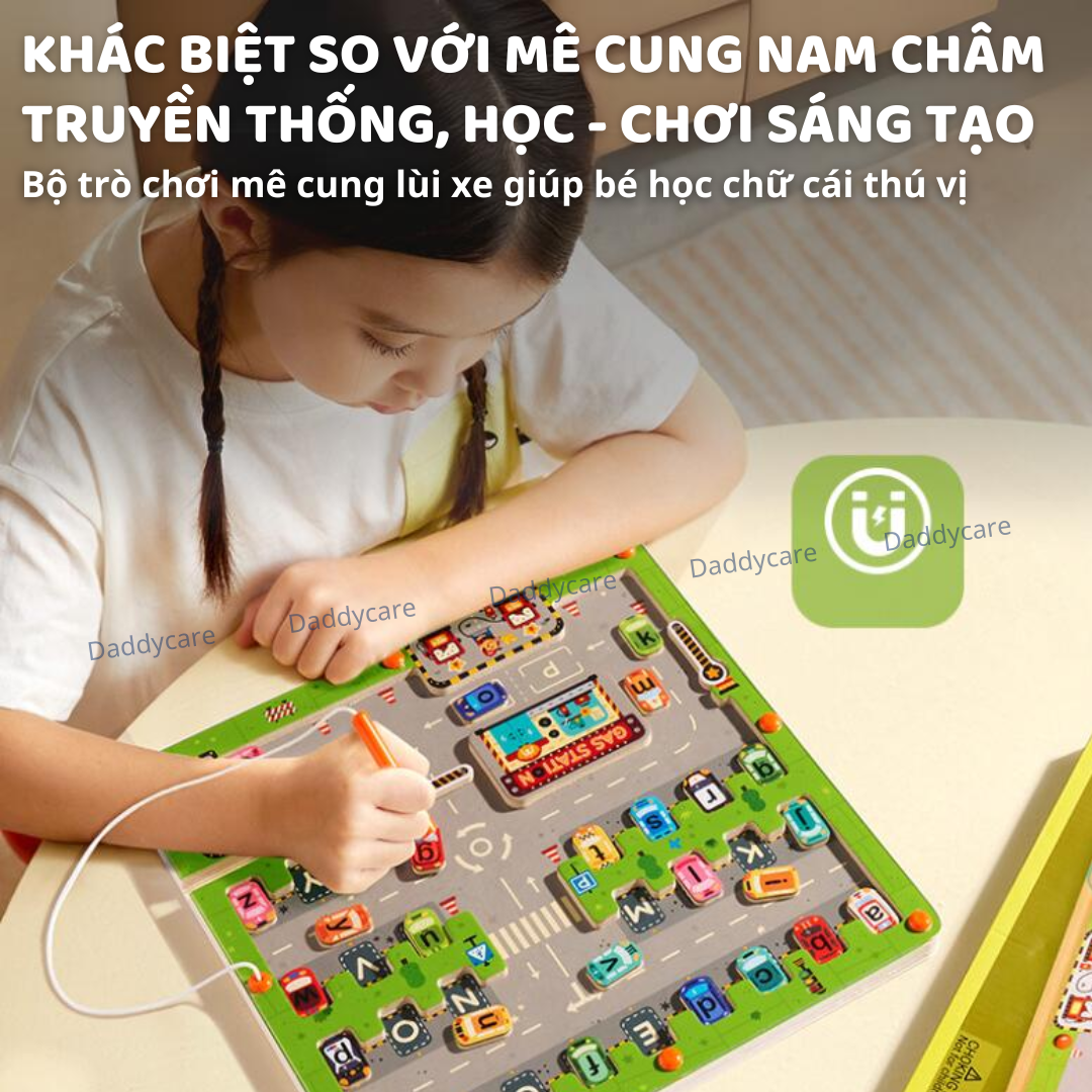 Bảng chữ cái nam châm, bảng gỗ mê cung Mideer Magnetic Maze- Parking Lot