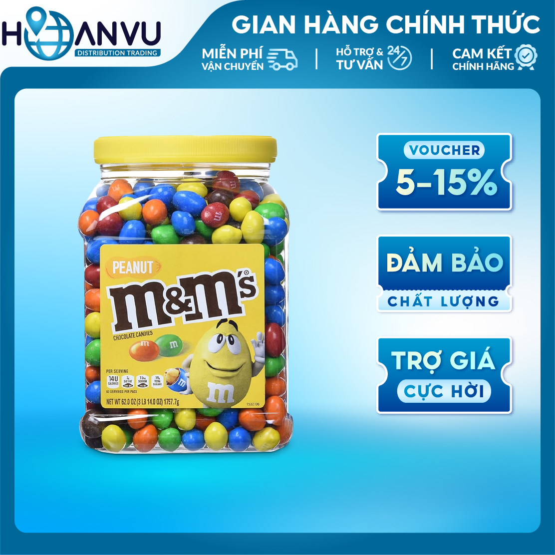 Socola đậu phộng M&amp;M Chocolate Candy Peanut (1757.7g)