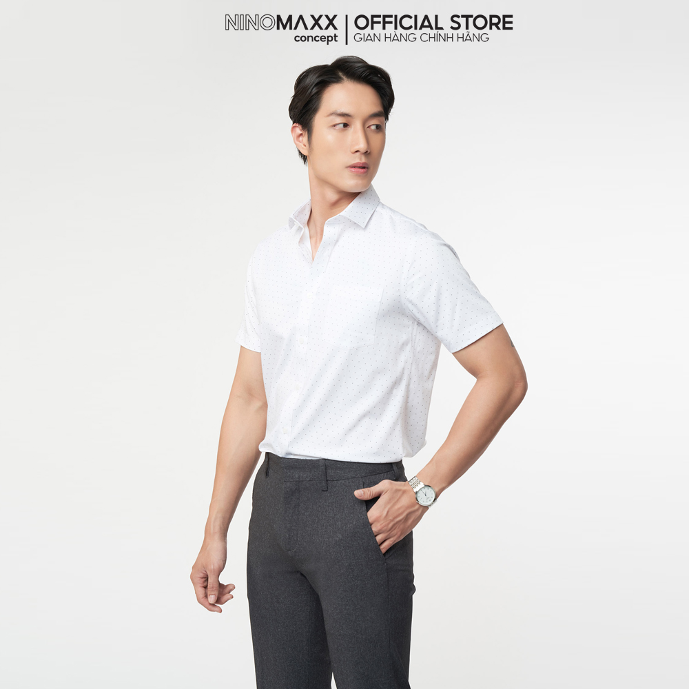 N&amp;M Áo sơ mi trắng Nam vải Bamboo in form slim fit 2101045