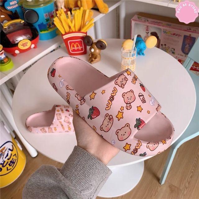 Dép Đế Bánh Mì Ulzzang Hình Gấu Hồng Trắng Siêu Êm Chống Trơn Trượt Siêu Xinh Cho Nữ - DAUBE - D033