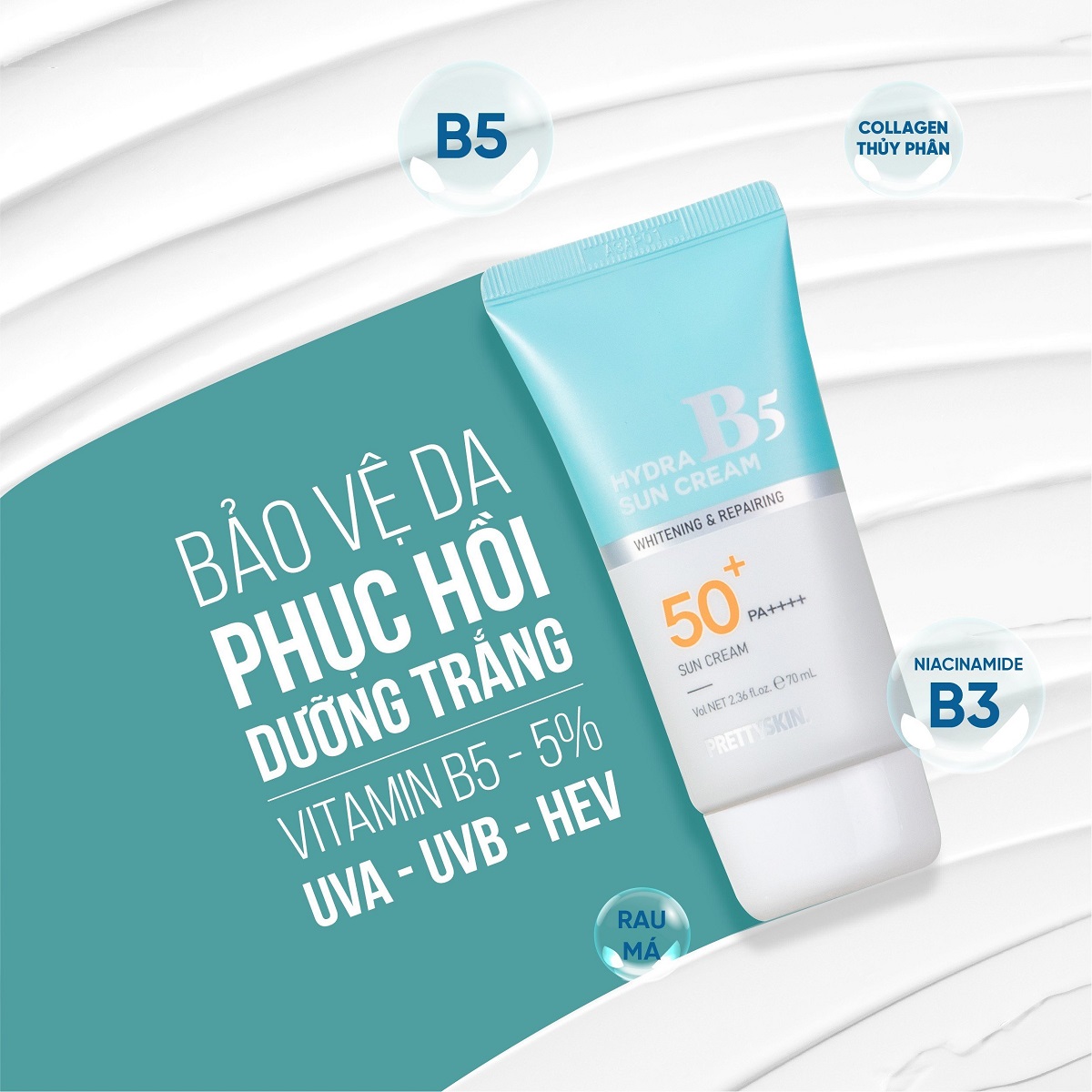 Kem Chống Nắng PrettySkin Whitening &amp; Repairing Hydra B5 Sun Cream SPF50+ PA++++ 70ml