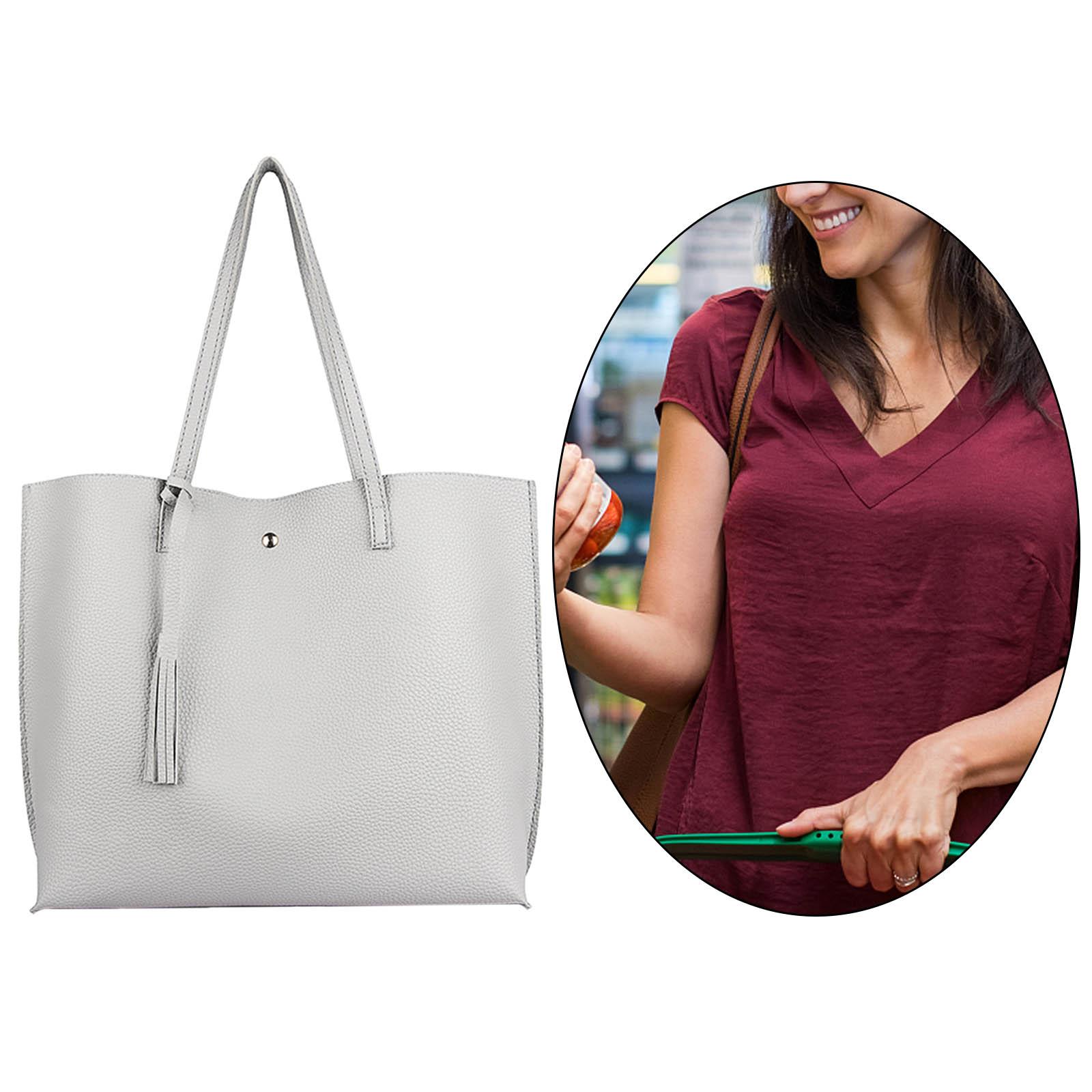 Women's Soft Faux Leather Tote Shoulder Bag, Big Capacity Tassel Handbag