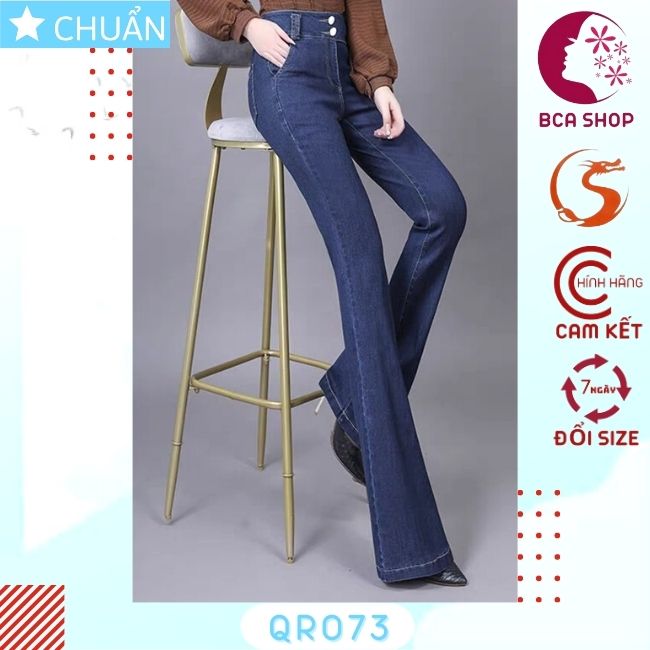 Quần jean nữ ống loe QRO73 ROSATA tại BCASHOP dáng dài, lưng cao 2 nút cách điệu thêm 1 nút chéo eo, chất liệu jean cao cấp - màu xanh