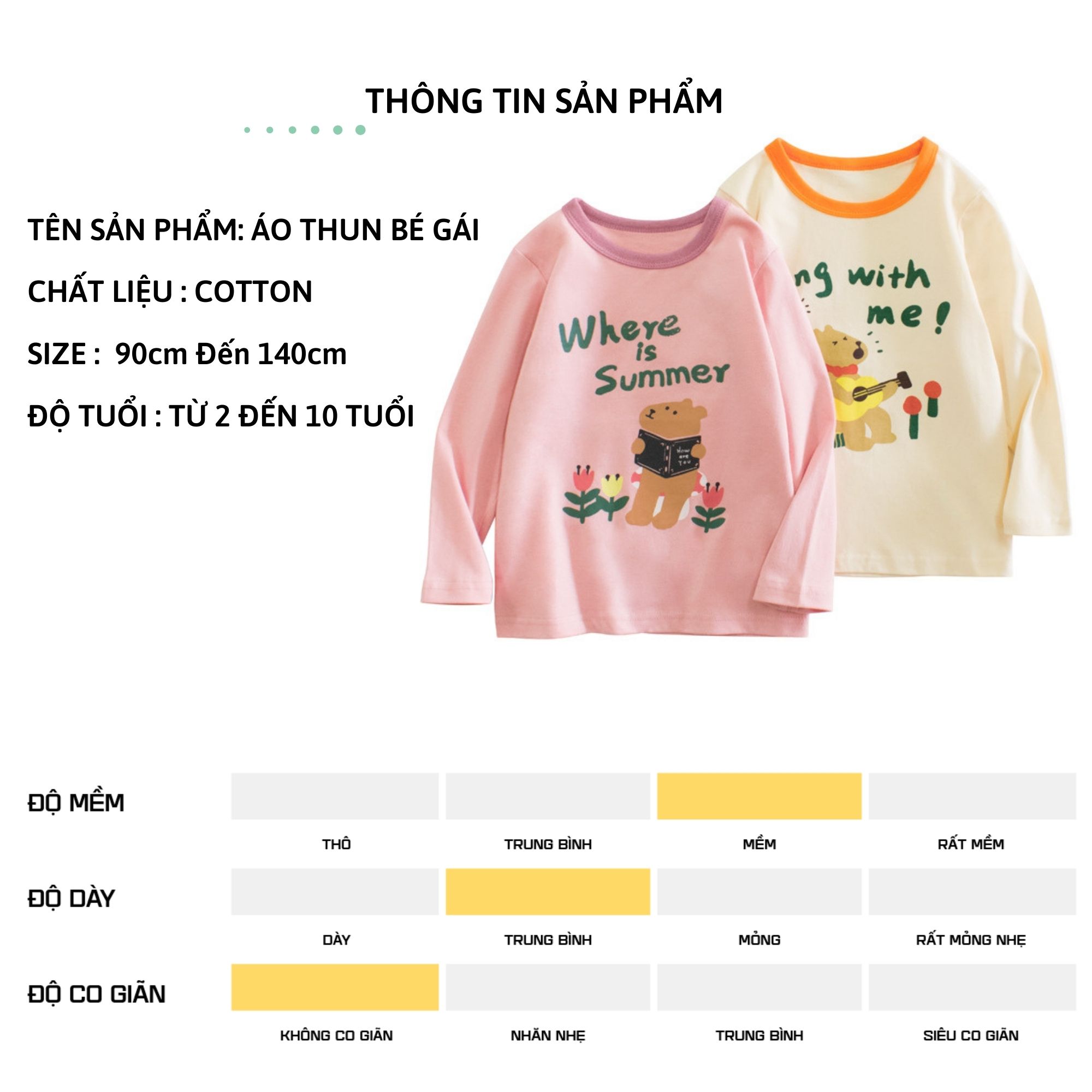 Áo thun dài tay bé gái 27Kids 27Home áo thu đông nữ 100% Cotton cho trẻ từ 2-10 tuổi GLTS1