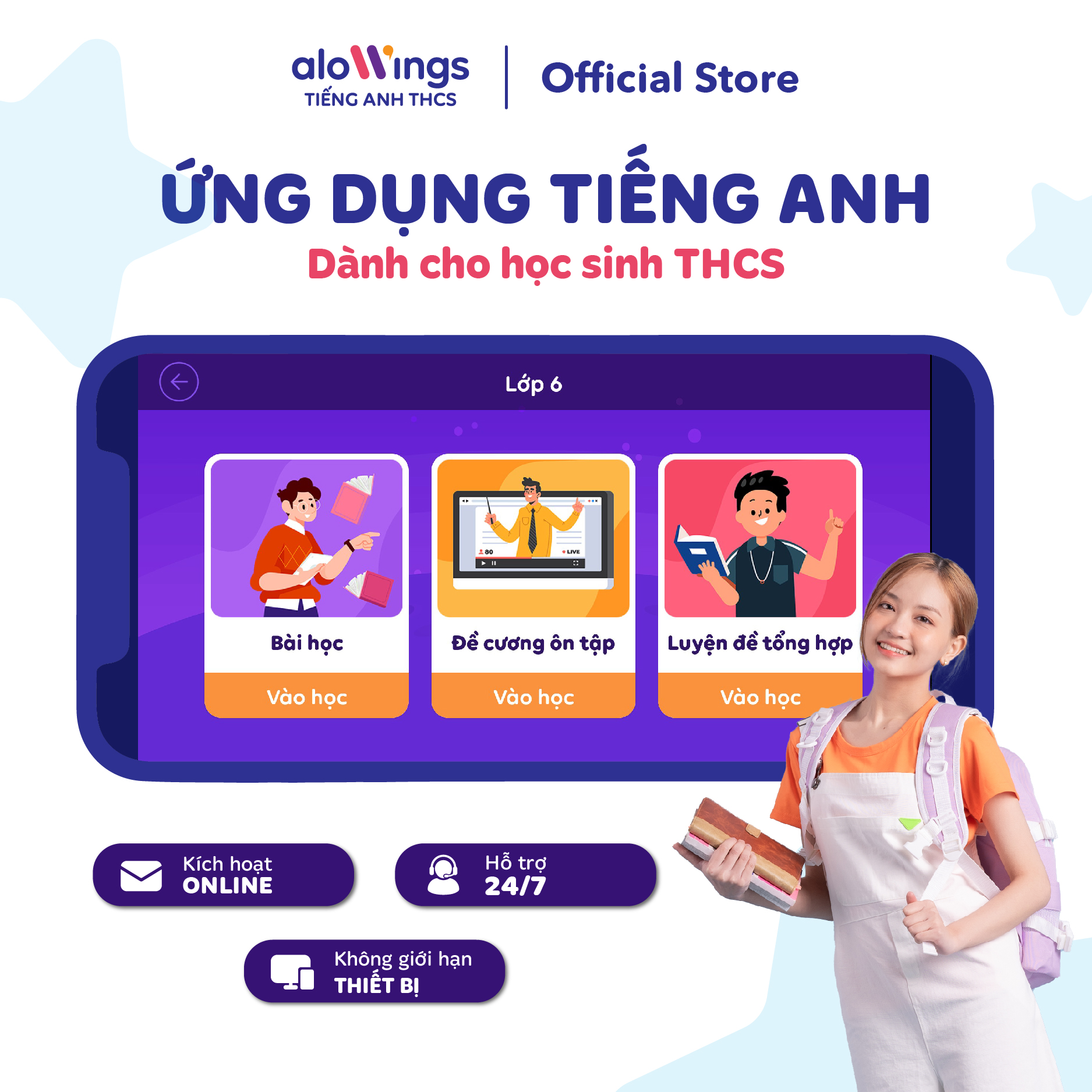 ALOWINGS - Ứng dụng học tiếng Anh dành cho học sinh Cấp 2 Hỗ trợ kích hoạt online Áp dụng trên toàn quốc