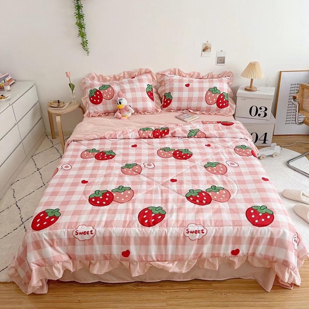 Bộ Chăn Ga Gối Cotton Đũi Bèo 4 Món Chăn Chần Hè Mẫu Mới Nhất