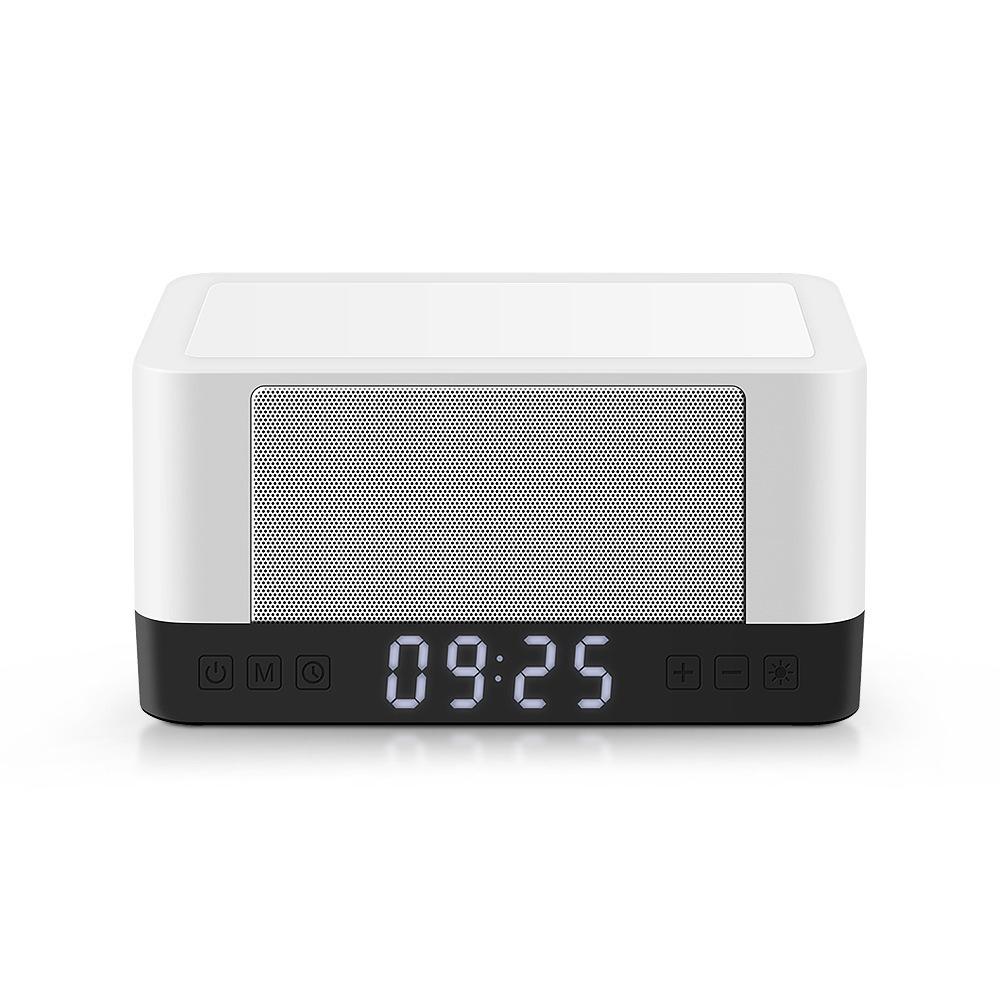 Đồng hồ báo thức đa năng Đèn ngủ Đèn LED sạc không dây 10W Đèn khí quyển Loa Bluetooth Đèn bàn Âm thanh cho điện thoại thông minh Màu sắc: 1