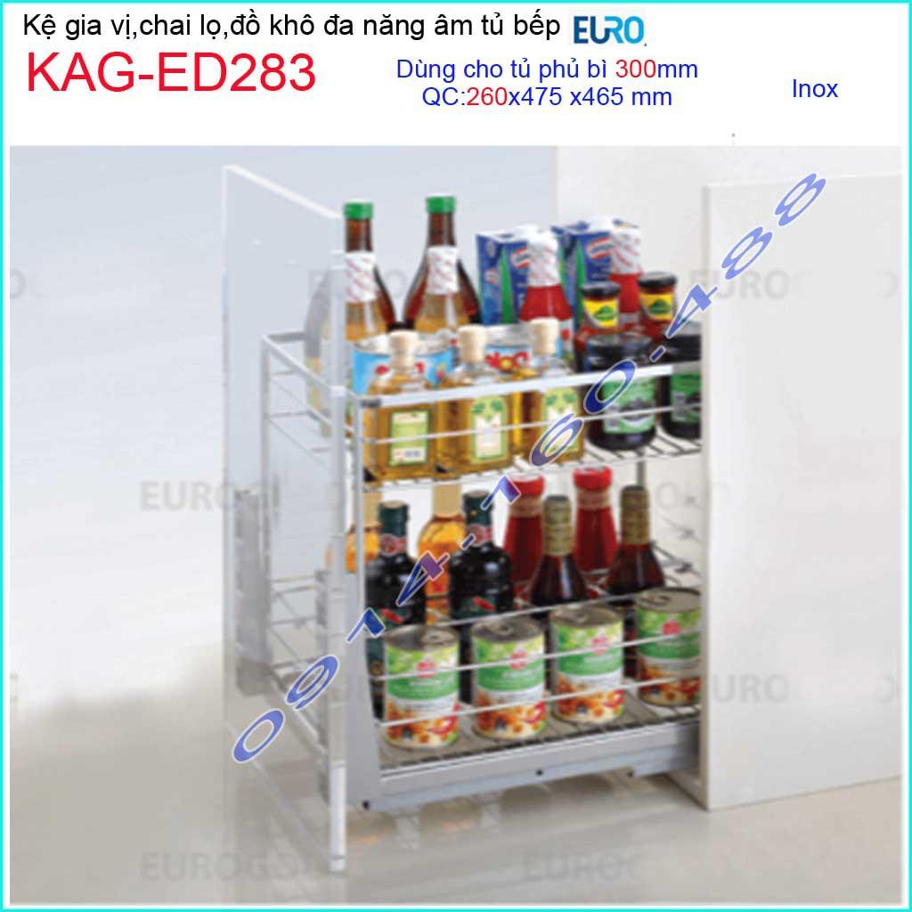 Kệ Gia vị Inox 2 tầng Euro KAG-ED283-30cm, kệ để gia vị ray giảm chấn âm tủ bếp cao cấp