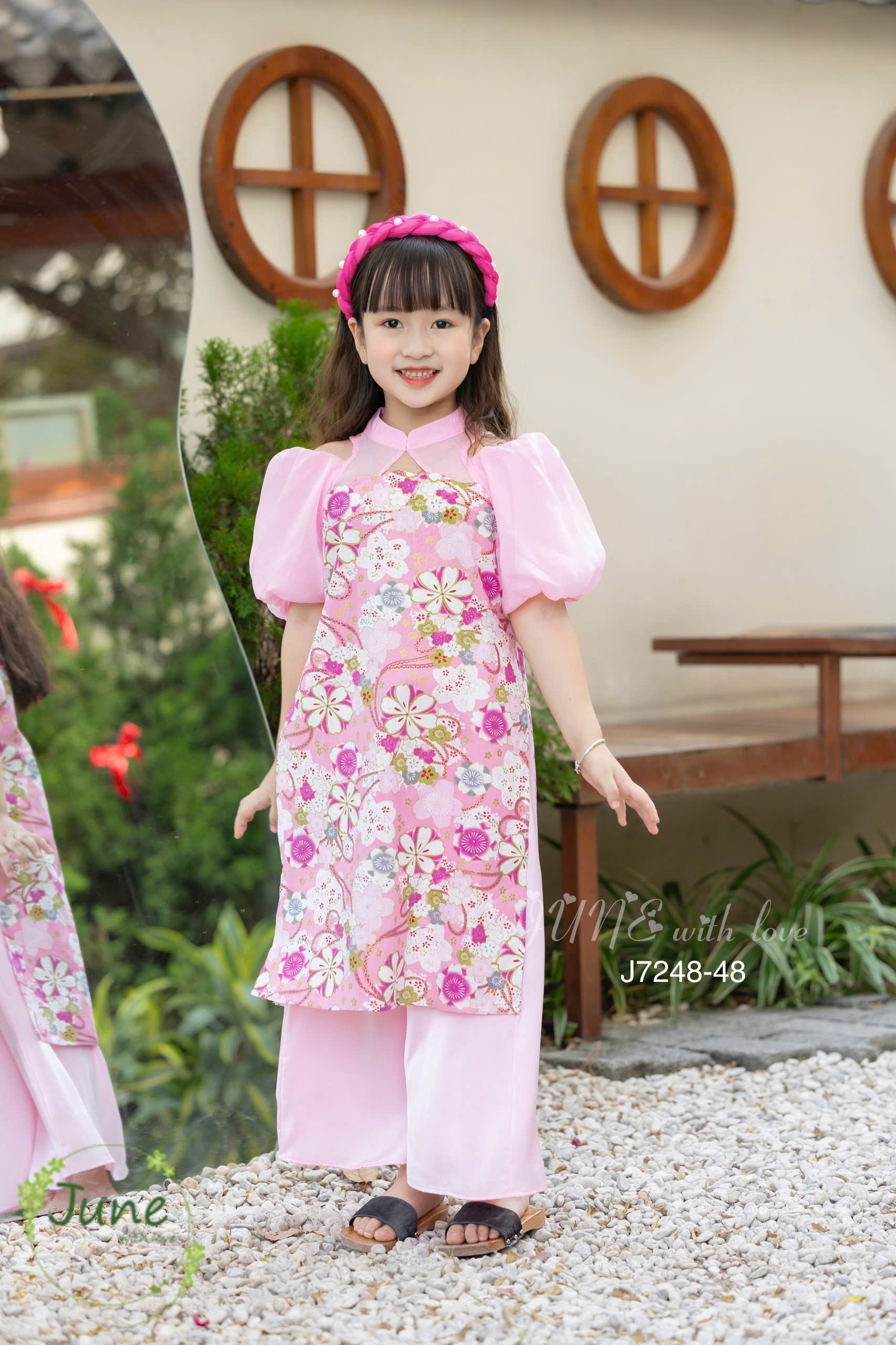Bộ áo dài tết cho bé gái mẫu HOA xinh xắn diện tết năm mới giáng sinh noel từ 12-50kg hàng thiết kế cao cấp