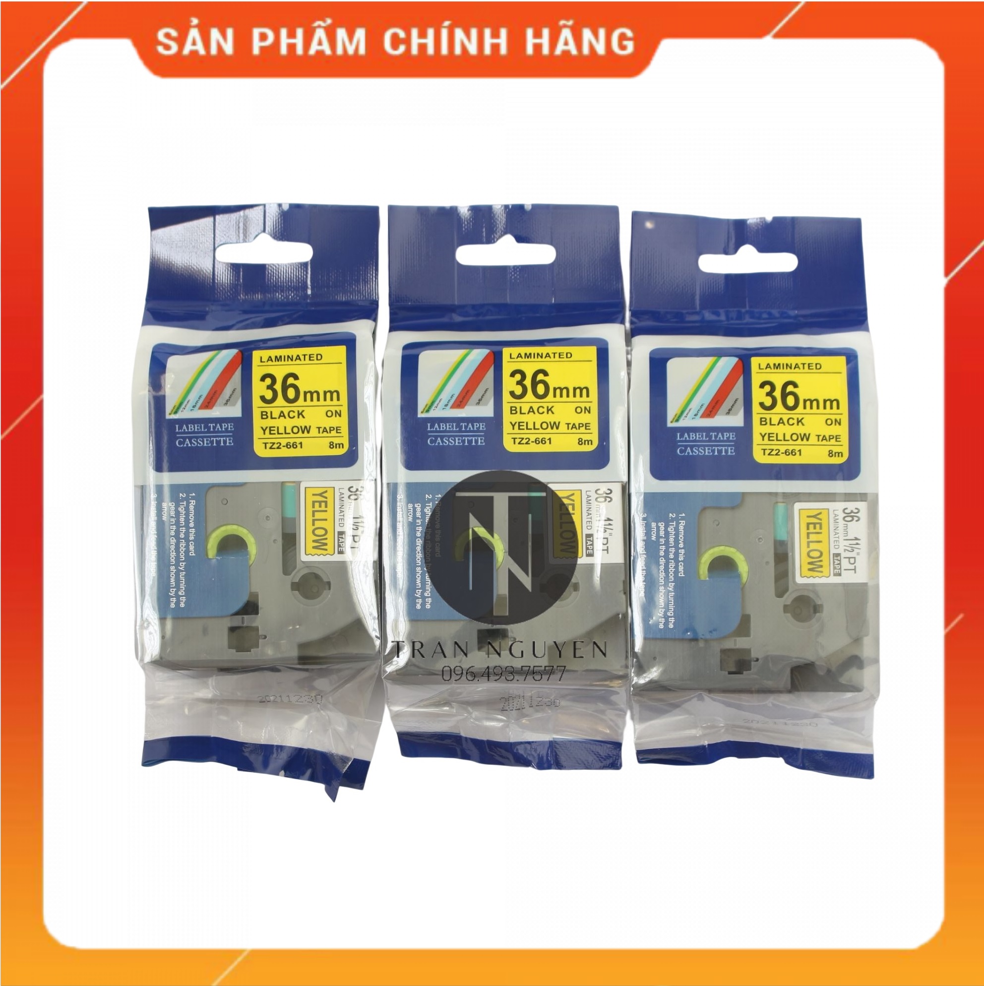 Tz2-661 Nhãn in đa lớp 36mm x 8m - Đen nền vàng - Hàng nhập khẩu
