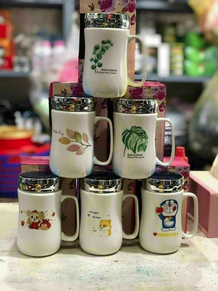 Cốc sứ nắp gương giữ nhiệt 380ml