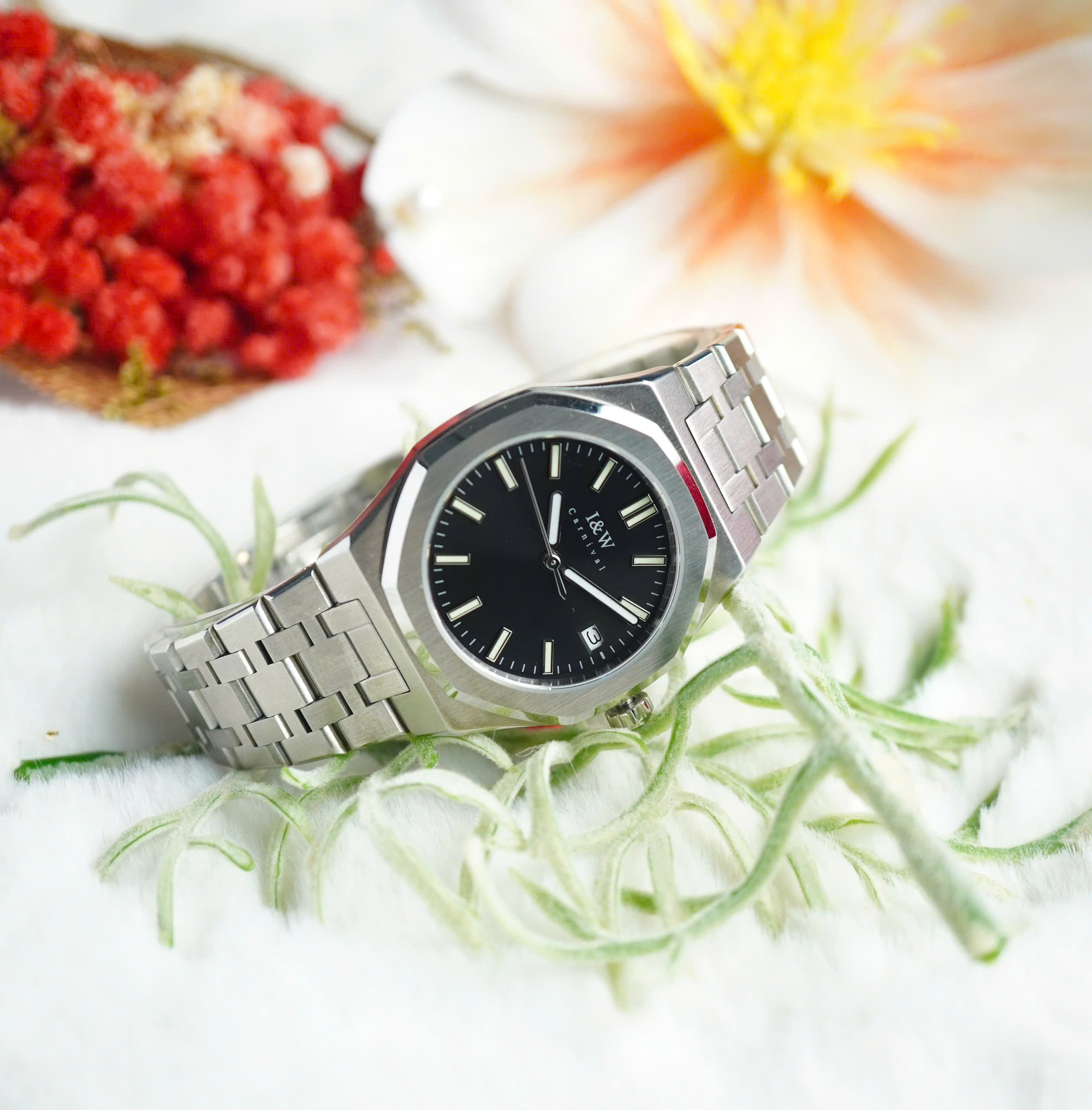 Đồng hồ nữ chính hãng I&amp;W Carnival 55793L-T3 ,Kính sapphire,chống xước ,Chống nước30m,bảo hành chính hãng ,Máy điện tử (pin),dây thép